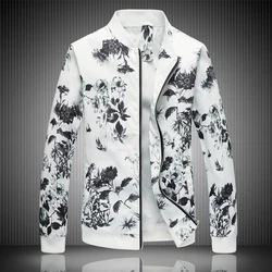 2024 Spring New Men Floral Printed Jackets Cardigan Zipper Coats Fashion Bomber Jacket Mens Slim Fit Windbreaker Coat Plus Size