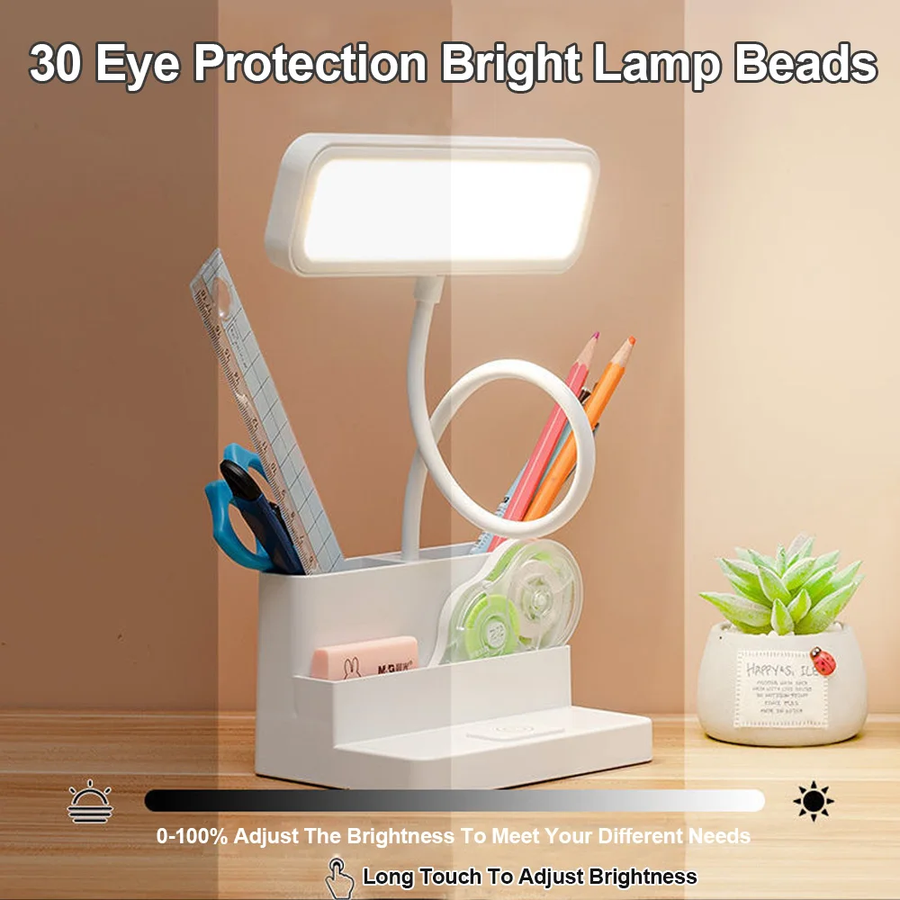 Table Lamp With Pen Holder Eye Protection Rechargeable Plug-In Soft Light Reading Table Lamp Led Bedside Lamp Indoor Lighting