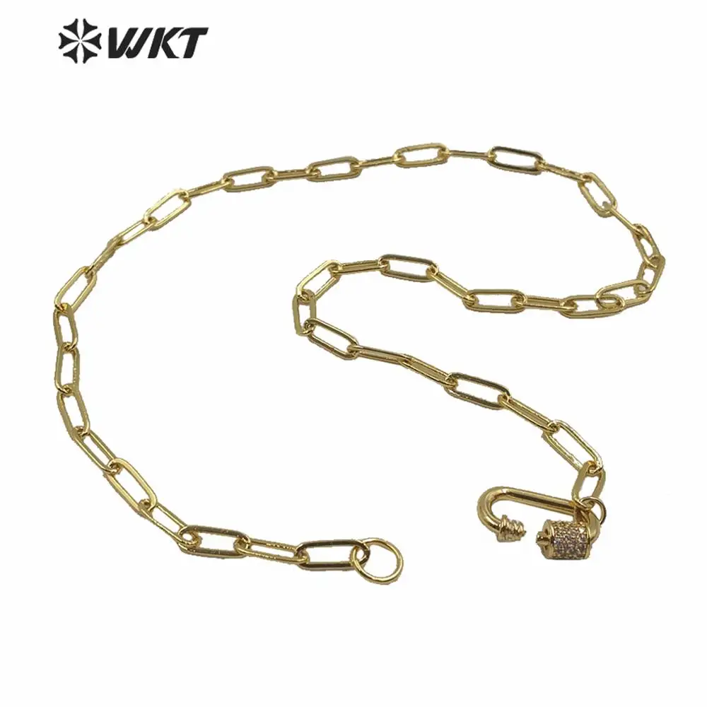 WT-N1223 Fashion Necklace Chain With CZ Pendant Gold Electroplated Woman Popular Link 18 Inch Wholesale Resist Tarnishable