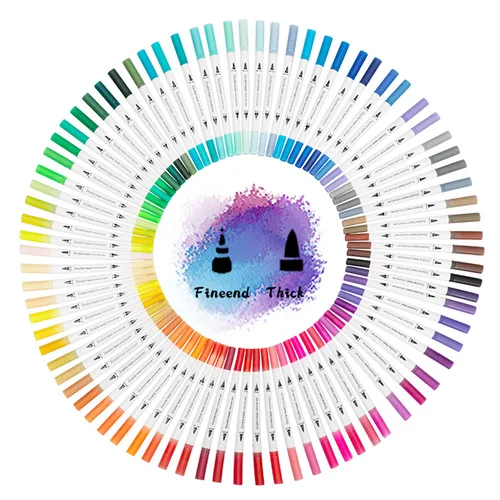 Imagen 2 del producto Rotuladores de colores de línea fina con pincel de doble punta, bolígrafos de acuarela solubles en agua lavables para dibujar, pintar, suministros de arte