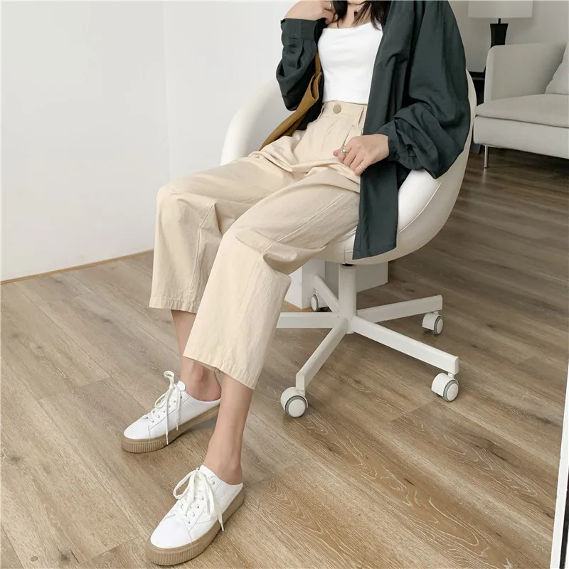 Women Casual Straight Cotton Harem Pants Slim High Waist Female Trousers Spring Autumn Korean Pants Office Ladies Clothing