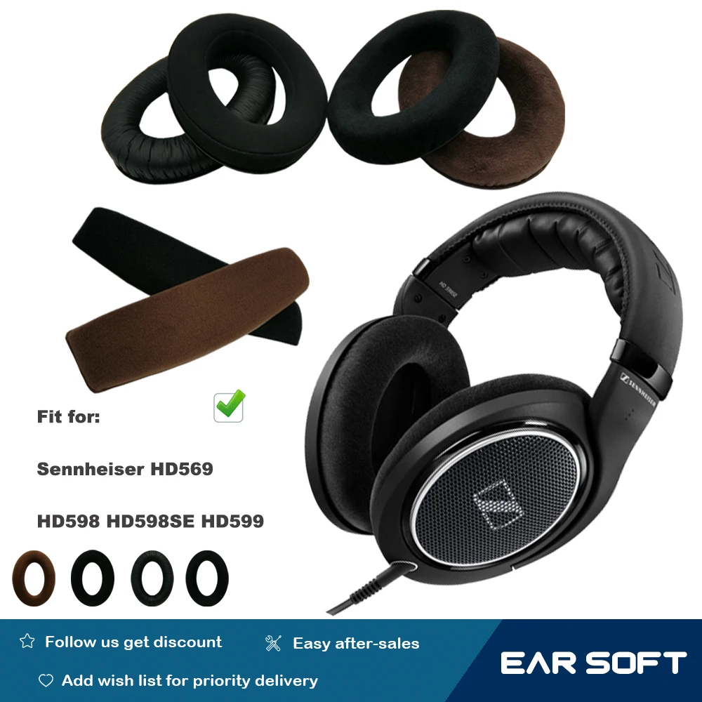 

Earsoft Replacement Cushions for Sennheiser HD569 HD598 HD598SE HD599 Headphones Cushion Ear Pads Headset Sleeve Cover Cover