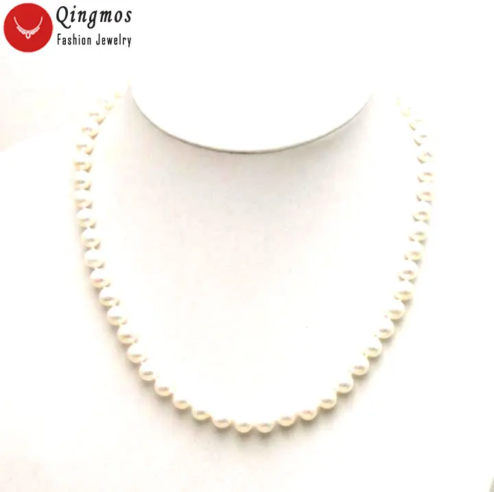 Qingmos Fasion AAA GRADE Natural Round 6-7mm Freshwater Pearl Necklace for Women Jewelry Chokers 17