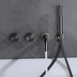 Bathroom Shower Faucet Set Black Mixer Valve Brushed Gold Solid Brass Hand Showers Bath Tub Spout Two Ways Hot Cold Mixing Kit