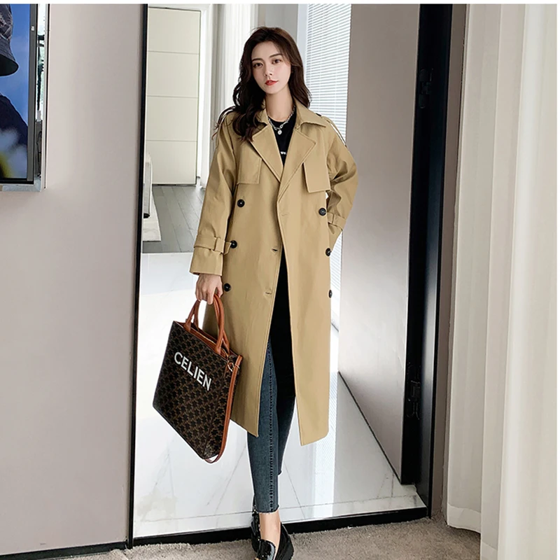 

Korean Windbreaker Outerwear Women 2022 New Spring Autumn Coat Female Fashion Loose Medium Long Trench Coat Ladies Overcoat