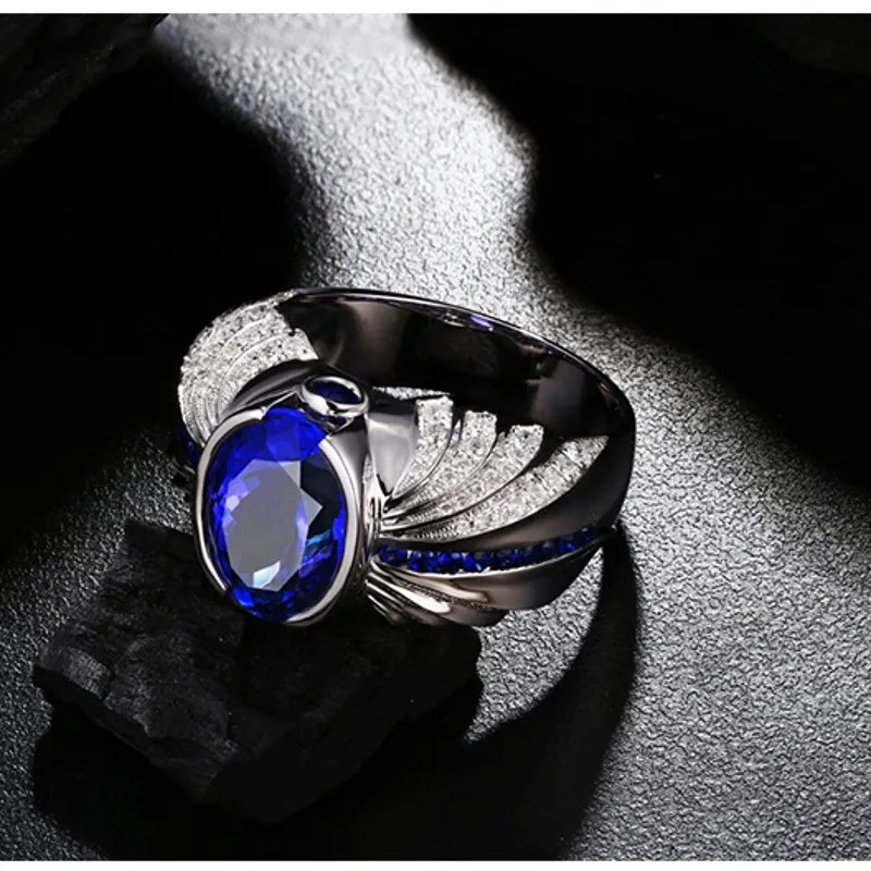 Angel wings Male 3ct Lab Sapphire Ring Real 925 sterling silver Jewelry Engagement Wedding band Rings for men Party accessory