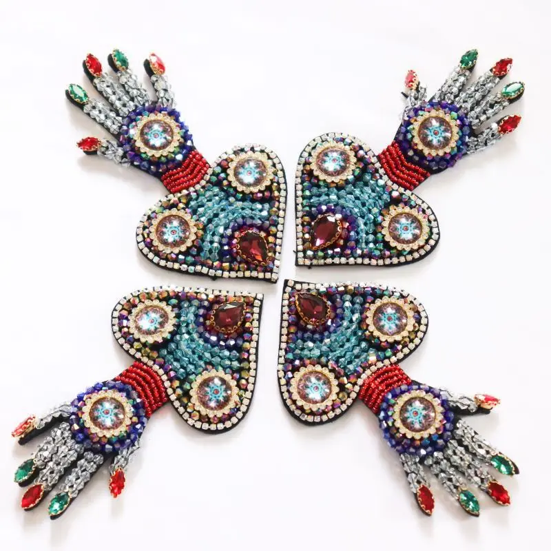 Handmade Beading Love Hand Cloth Stickers DIY Brooches Clothing Decoration Accessory Clothes Hole Patches