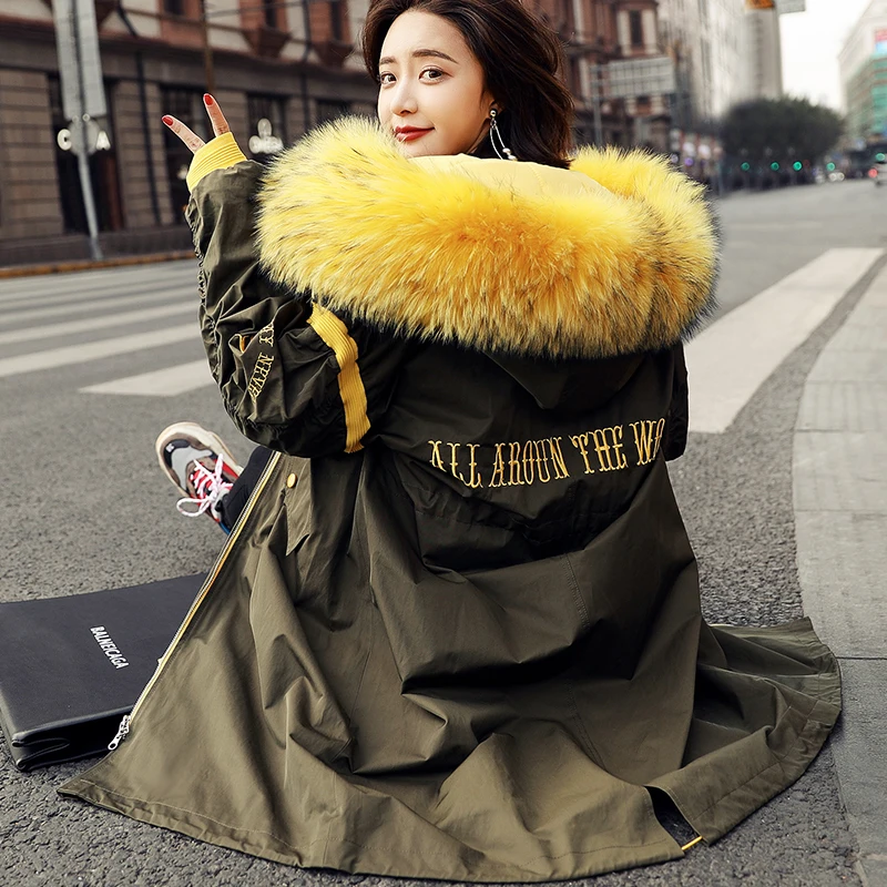 Women's Winter Jackets Thick Warm White Duck Down Coat Female Large Real Raccoon Fur Hooded Long Parka Coats LWL1143