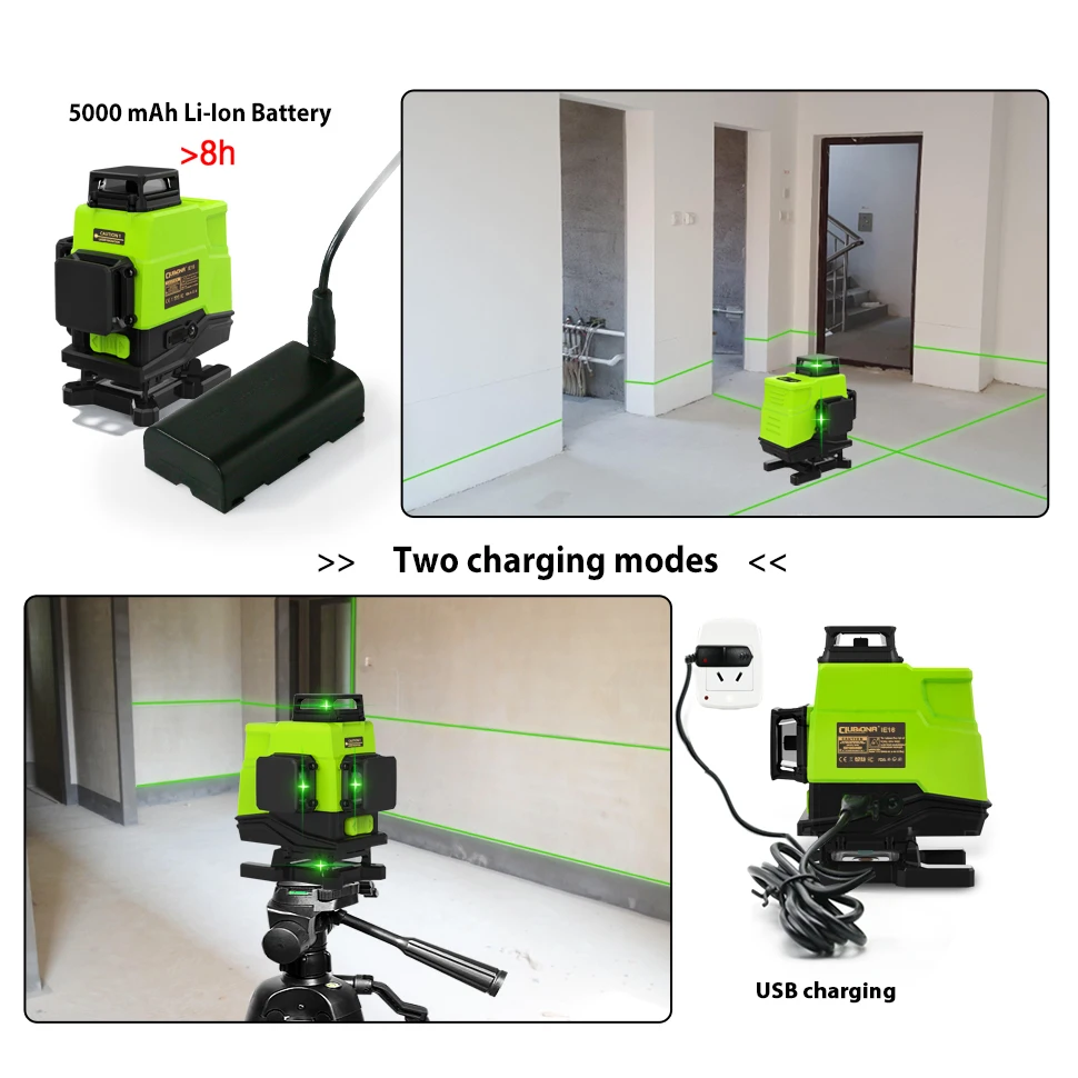 CLUBIONA IE16 Professional 4D Green Beam Laser Level 16 Lines Cross-Line With Remote Control 5000mah Battery 1.5m Tripod Tools