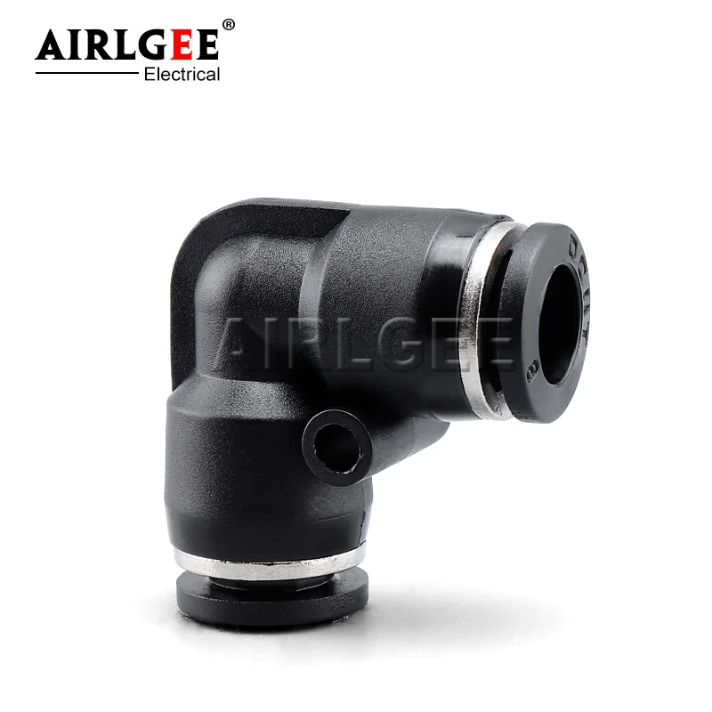 1Pcs Black PV-4/6/8/10/12/16mm Pneumatic Tube Air Fittng Plastic Union Elbow L Connector Push In Quick Fitting