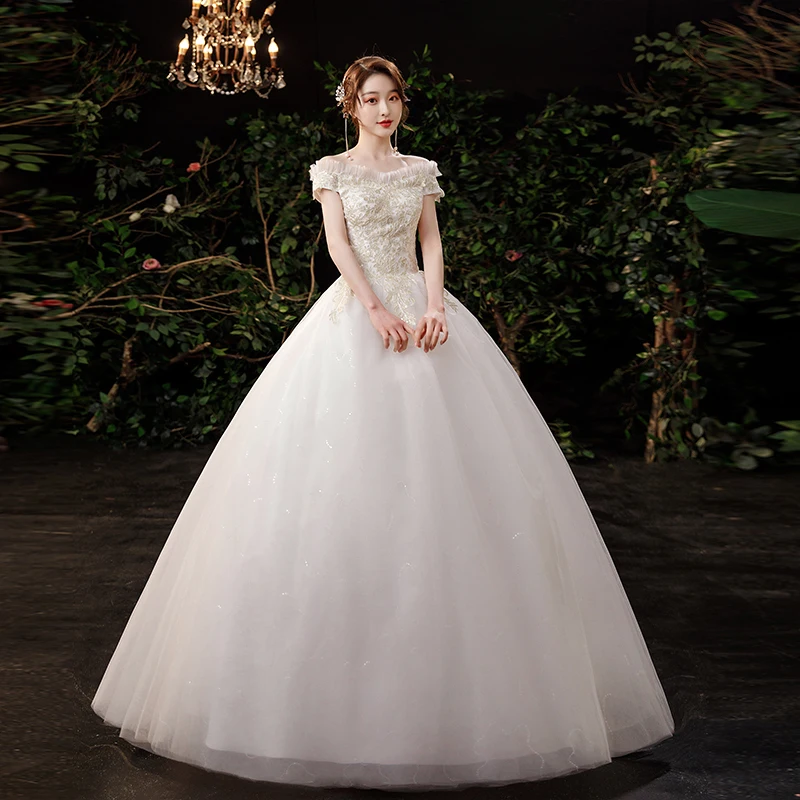 Light Wedding Dress 2023 New Arrivals Boat Neck Floor-length Princess Ball Gown Simple And Elegant Bride Dress