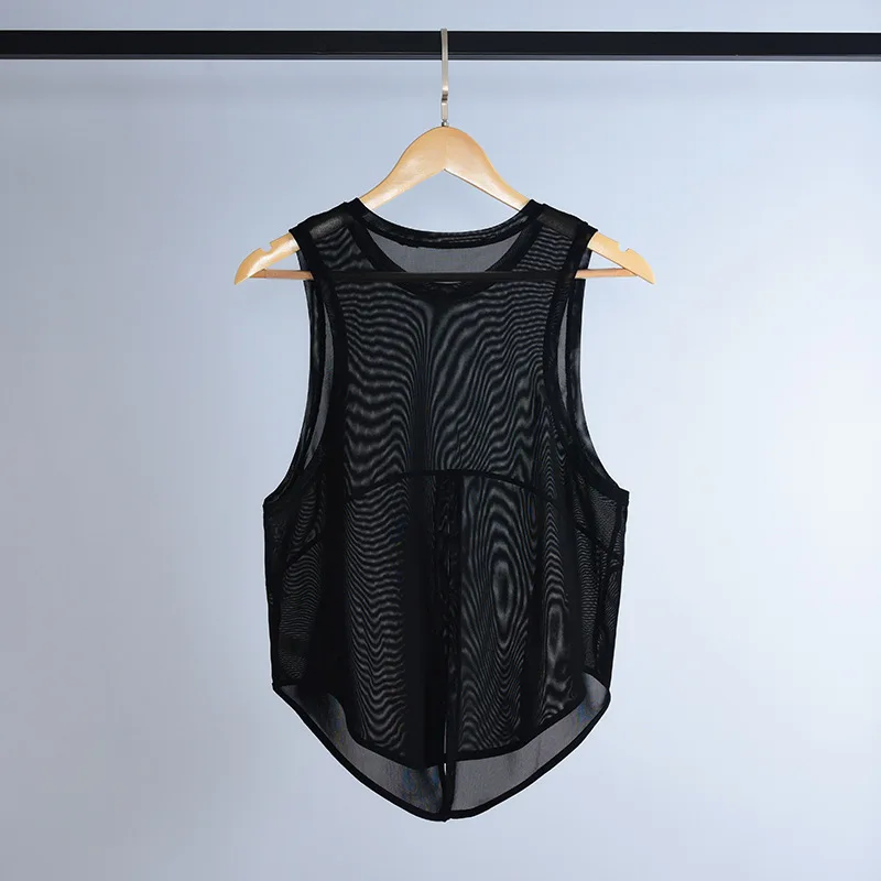 Women Sport Vest Loose Thin Mesh Yoga Shirt Running Fitness Sleeveless T-shirt Quick Dry Forked Tank Tops Gym Workout Tee Blouse