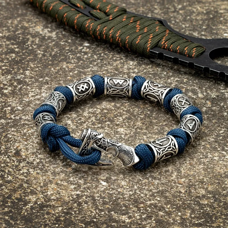 Men Viking Celtic Rune Beads Axe Bracelet Odin Symbol scandinavian Metal Lanyard Handmade Woven Paracord Norse Amulet Jewelry