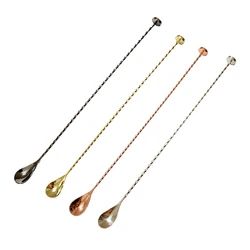 30/40cm Stainless Steel Muddler Barspoon Cocktail Spoon Mixing Spoon, Spiral Pattern Bar Cocktail Shaker Spoon Copper Plated