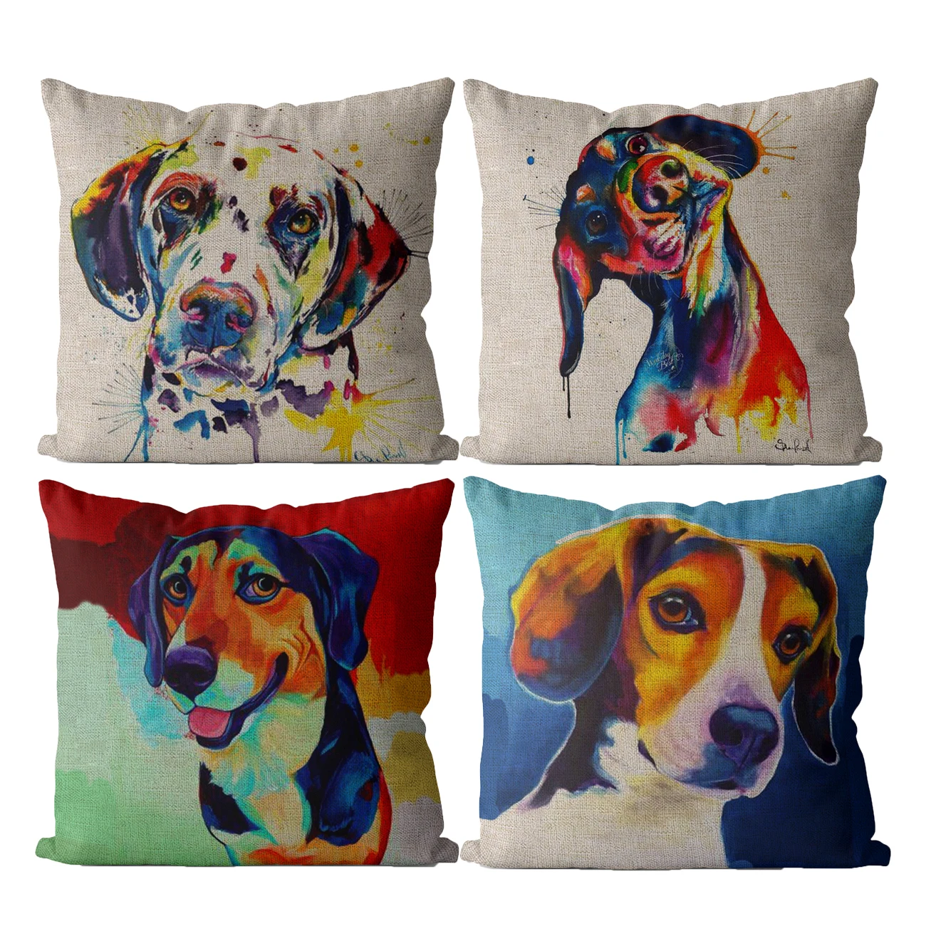 Linen cushion cover with dog design, decorative pillow cover with dog design, cute animal, art, home decoration, 40x40, 45x45