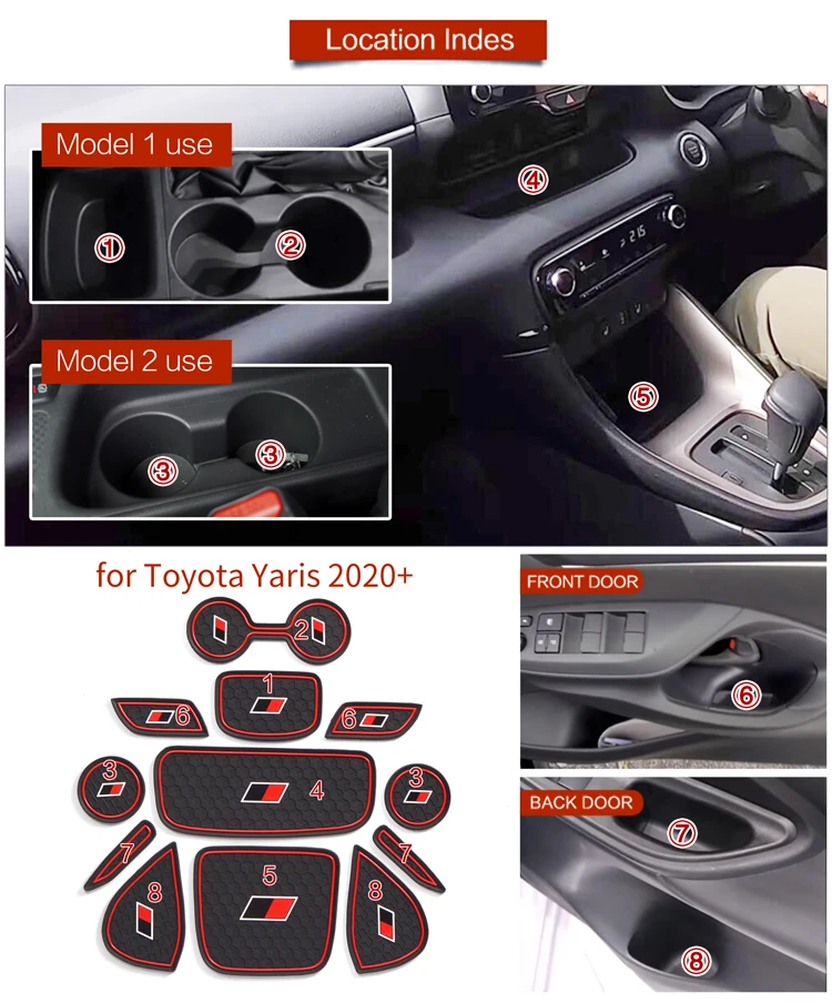 Für Toyota Yaris 2020 2021 Anti-Slip Tor Slot Tasse Matte für Hybrid GR Sport Stil Änderung Zubehör Pad – Detail 11