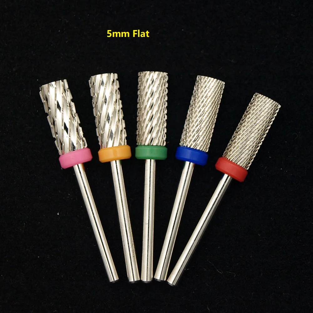 

New Silver! Quality 5mm Small Flat Top barrel Original Tungsten steel Carbide Manicure Nail drill bit File Accessories