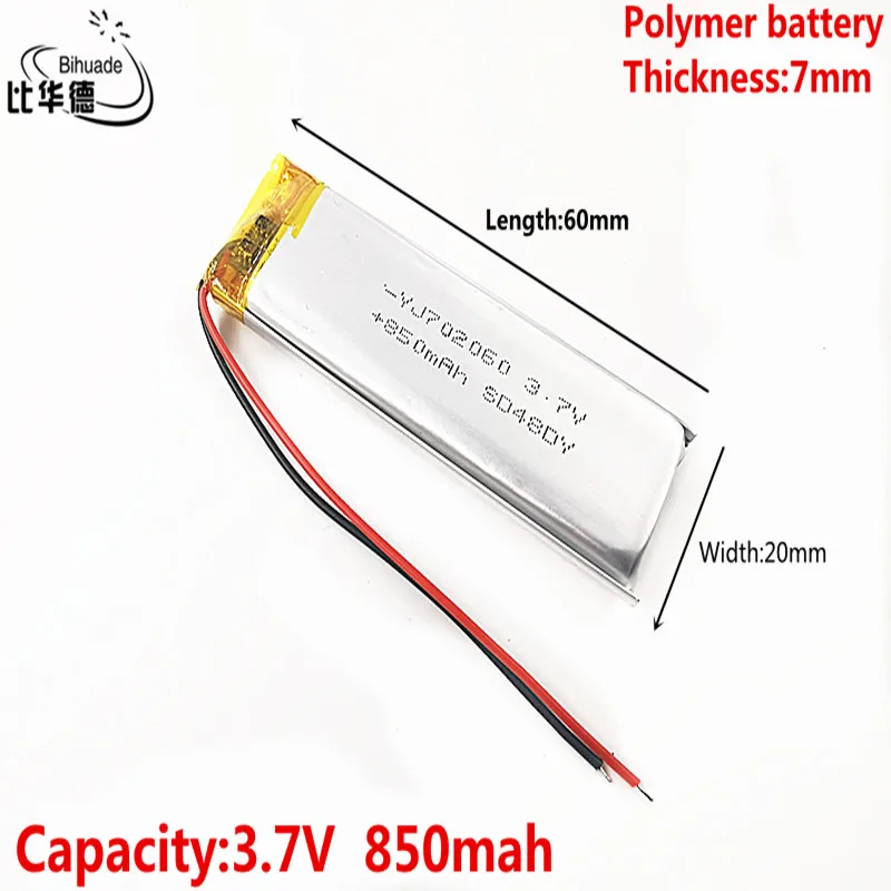 Litrowa bateria energetyczna dobra Qulity 3.7V,850mAH 702060 polimerowy akumulator litowo-jonowy/litowo-jonowy do tabletu pc BANK,GPS,mp3,mp4