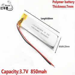 Litrowa bateria energetyczna dobra Qulity 3.7V,850mAH 702060 polimerowy akumulator litowo-jonowy/litowo-jonowy do tabletu pc BANK,GPS,mp3,mp4