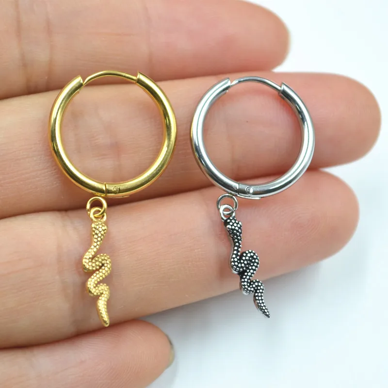 

Lot50pcs Body Piercing Jewelry- All Stainless Steel Snake Ear Hoop Ring PUNK EMO Circle Earrings Men/Women Ear Stud/Earring Hot