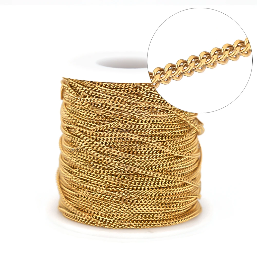 2 Meters  Stainless Steel Curb Cuban Link Snake Chains DIY Jewelry Making Necklace Bracelet Findings Components Supplies