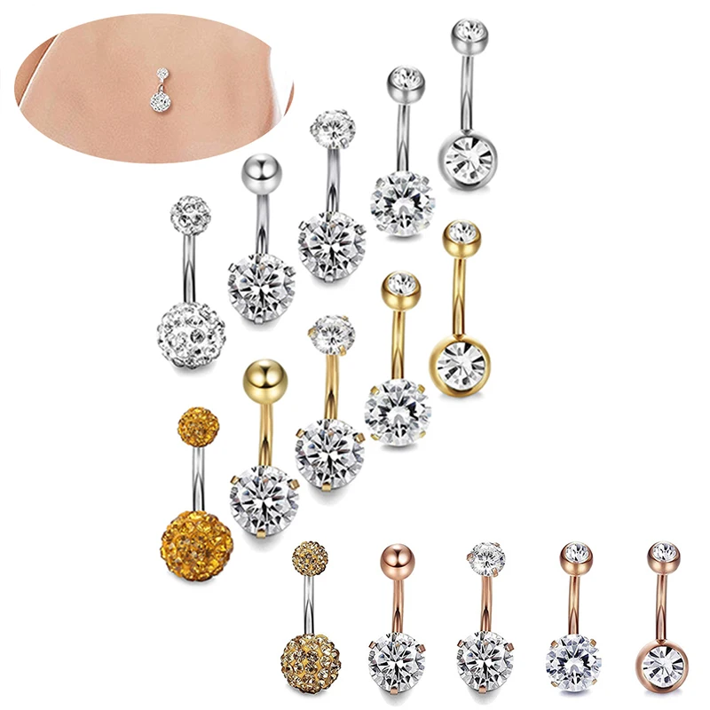 5Pcs/set Crystal Belly Button Rings Belly Bar Navel Piercing Jewelry  Women Jewelry Navel Piercing Belly Hot Summer