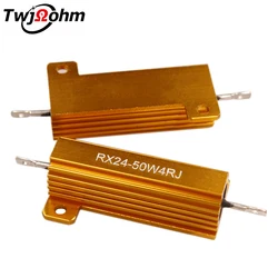 2PCS RX24-50W Gold Aluminum Housing Resistor 1R10R1K300R100K3R2R6R8R12R Ohm 200R47R Heat Dissipation Decoding Resistor