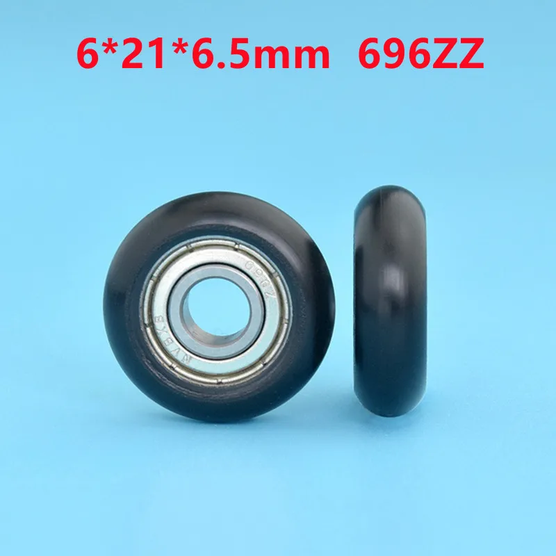 20pcs/100pcs 6*21*6.5mm 696ZZ Bearing POM Coated Plastic Pulley POM Shell Spherical Radian Radius 3.5mm Door Window Roller