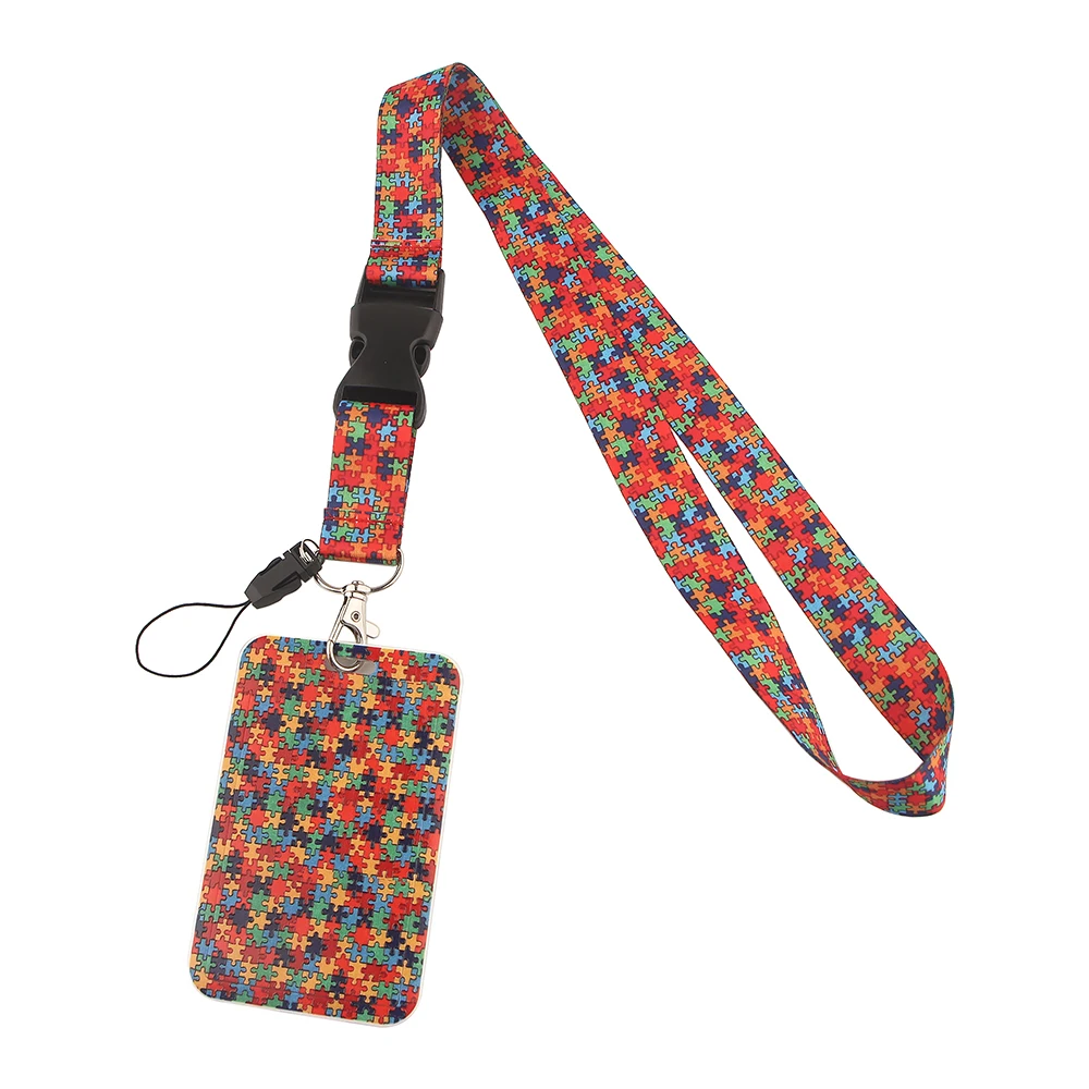 LX973 Autism Puzzle Fashion Lanyards Id Badge Holder For Student Card Cover Business Card With Lanyard