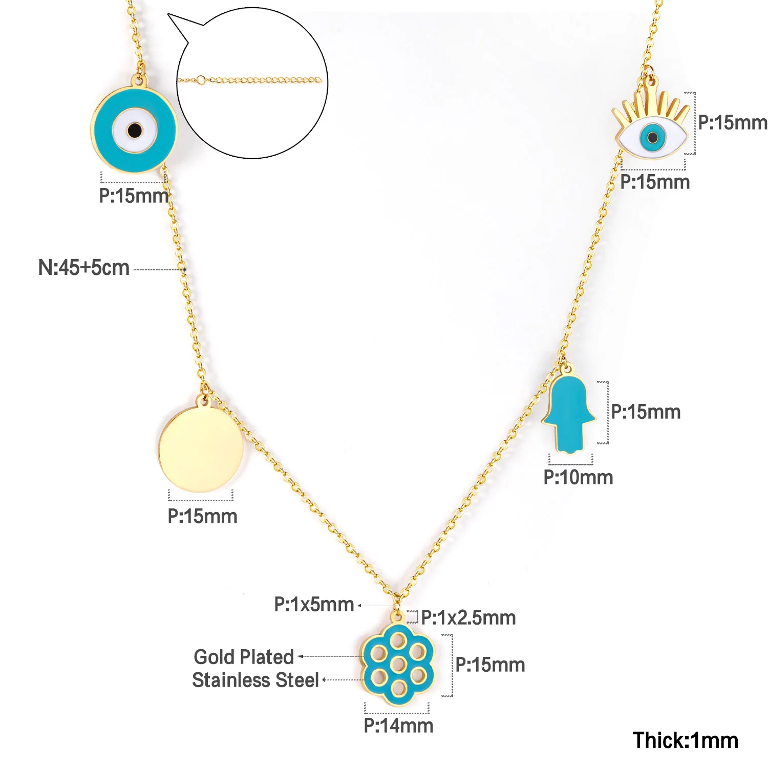 Simple Blue Turkish Evil Eye Lucky Flower Charm Necklace For Women Girls Thin Stainless Steel Chain Choker BFF Jewelry Gifts