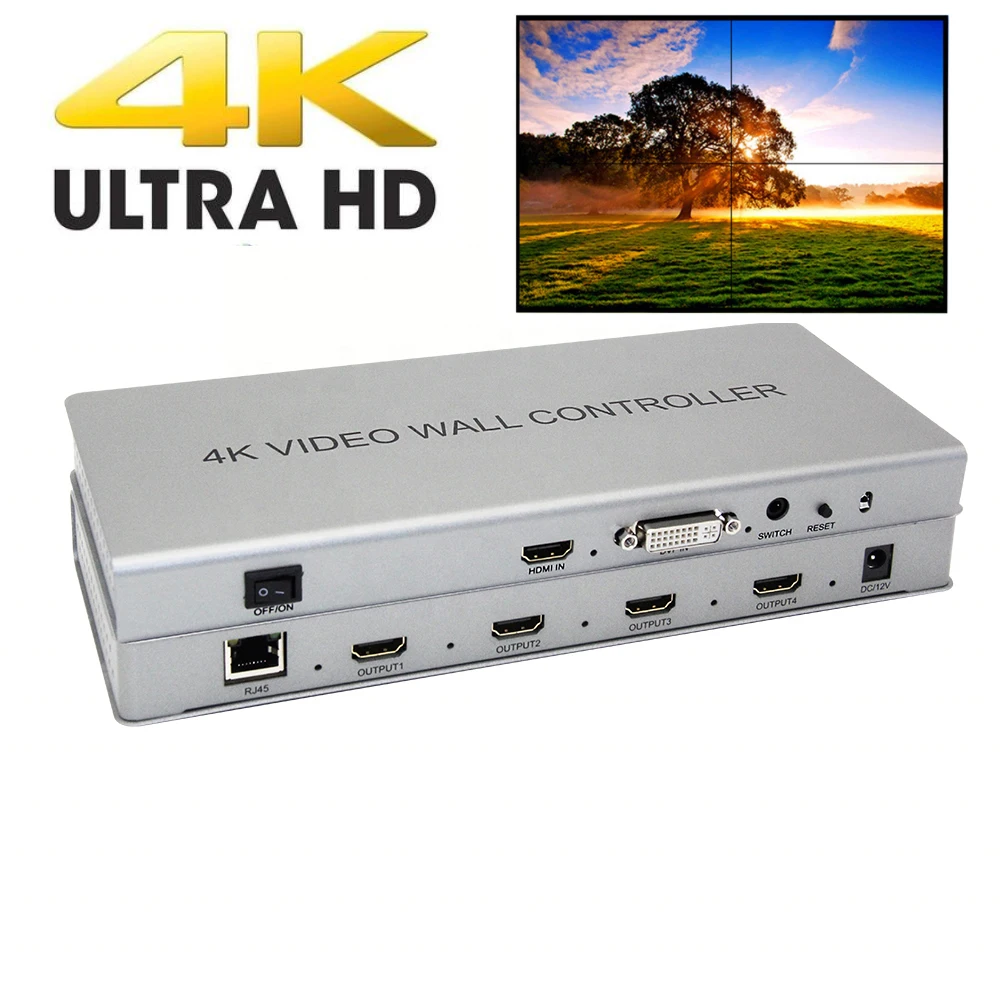 Kontroler ściany wideo 4K 2x2 1 wejście HDMI/DVI 4 wyjście HDMI procesor telewizyjny 4K obrazy szwy sterownik wyświetlaczy naściennych