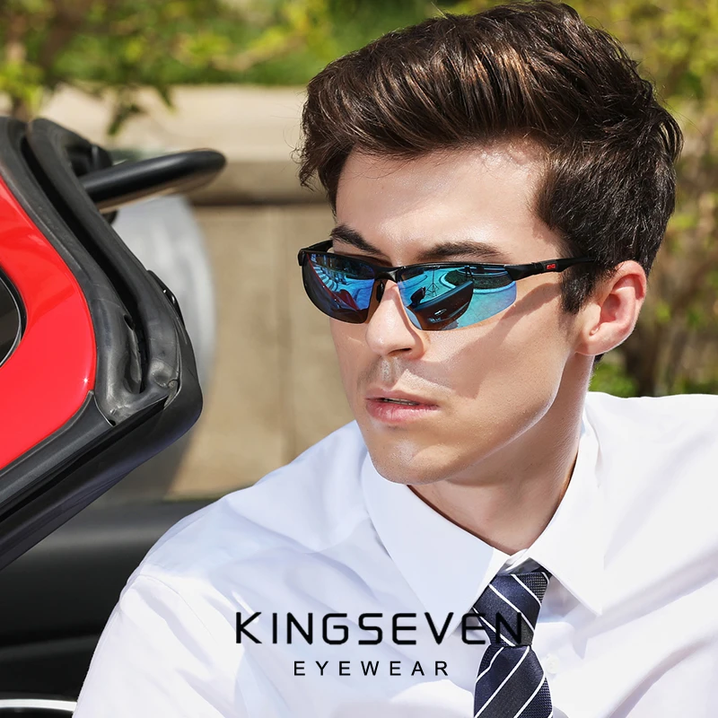 KINGSEVEN-Série Driving óculos polarizados de alumínio para homens e mulheres, lente de espelho azul, óculos masculinos, óculos de aviação, 9121