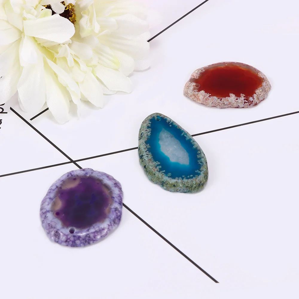 1 Pc Fashion Geode Polished Irregular Crystal Slice Brazil Healing Reiki Stone Pendant Necklace DIY Pendant Accessories