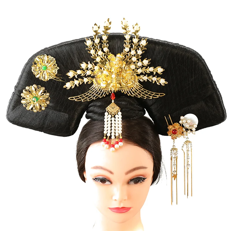 Bella dinastia Qing Princess Hair Styling Set Black Queen Hair Piece Queen Empress copricapo fotografia antica puntelli Qitou