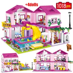 1018pcs City 1 Change 3 Summer Double-storey Villa House Building Blocks Friends DIY Garden Flower Figures Bricks Toys For Girls