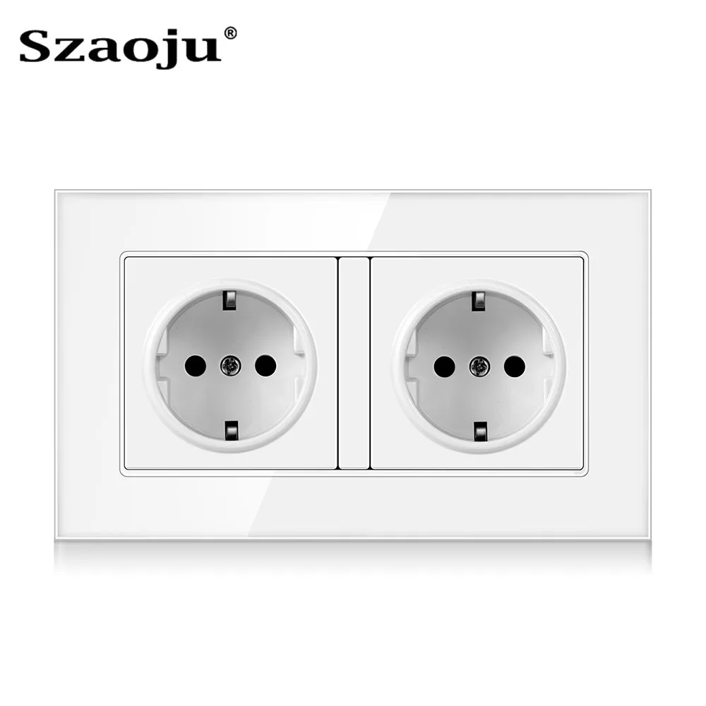 Szaoju USB Socket German Standard Power Socket With USB 16A LED Crystal Glass Panel AC 110 250V 146mm 86mm LED Lndicator