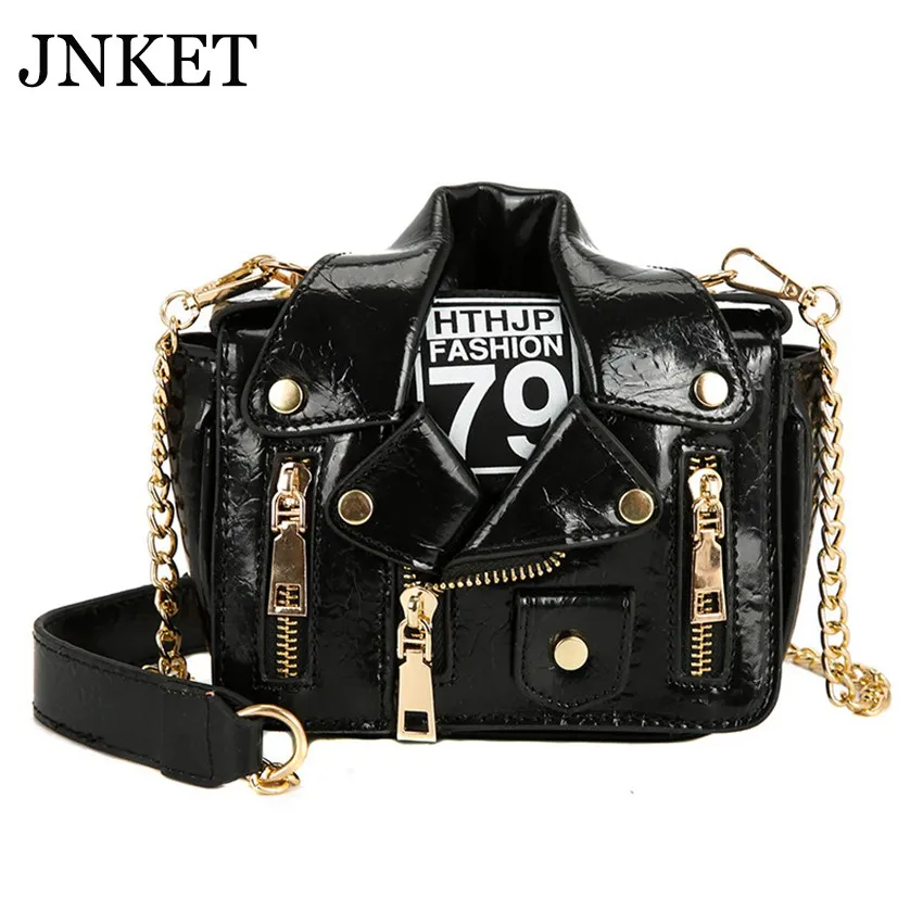 JNKET New Women PU Leather Jacket Shaped Shoulder Bag Messenger Bags Chain Crossbody Bags Sling Bag