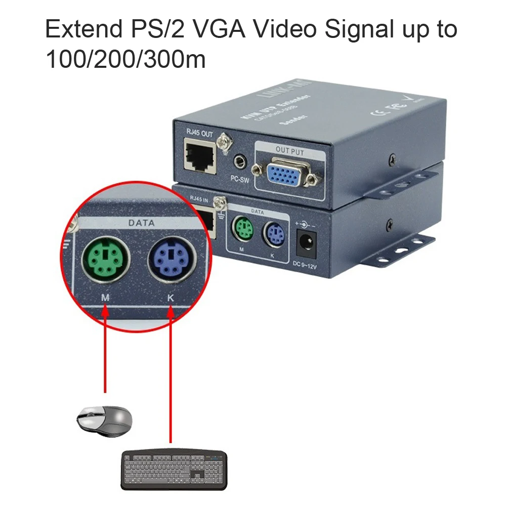 300m VGA KVM Extender 100m P/S 2 USB KVM Extender Over Cat5e/6 Cable VGA USB Extender