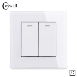 Coswall Tempered Glass Panel 2 Gang 3 Way Intermediate Switch Crossover Cross Switch On / Off Wall Light Switch 16A C1 Series