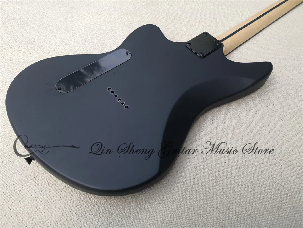 Matte black guitar, black fixed bridge, HH pickup, solid wood body rosewood fingerboard, black tuner, customizable