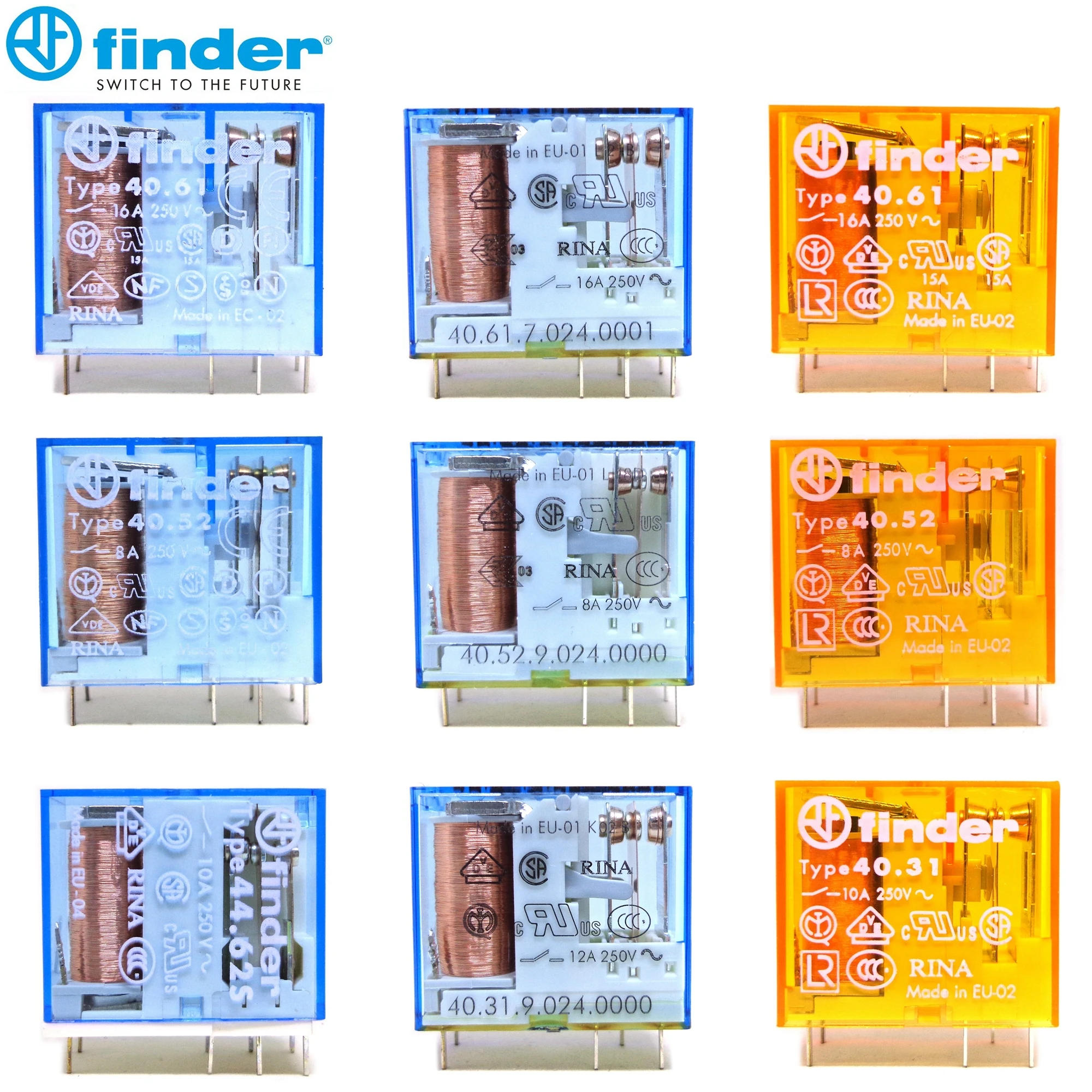 FINDER 100%-NEW 5pcs 40.52 40.61 40.31 24VDC 230VAC 12VDC 8A 2CO 16A 1CO 40series Pcb Relay Original