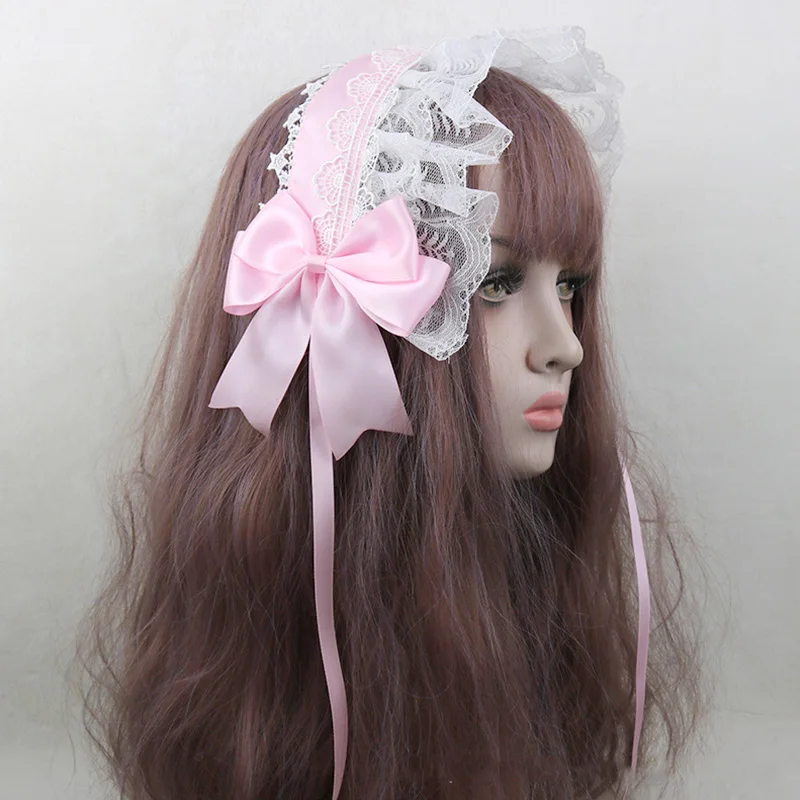 Japanese Kawaii Lace Bow Headband Lolita Hair Accessories Lace Maid Hair Decor Vintage Gothic Head Band Cosplay Prop Anime