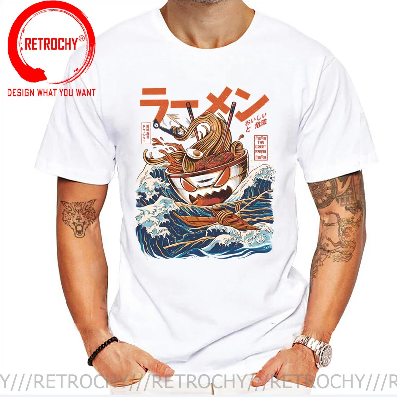 The Great Retro Wave Ramen Monster Japanese Anime T-shirt Harajuku Streetwear Ramen Kaiju tshirt Funny Cool Hip Hop Tops T Shirt