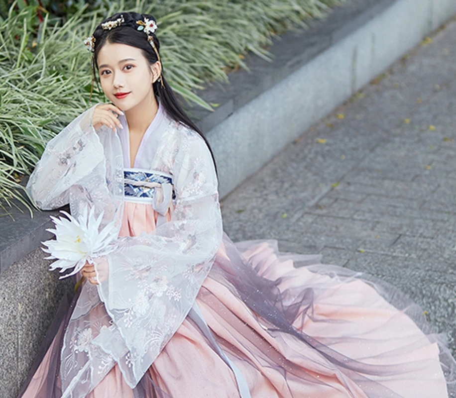 꽃 하나님 푸 Hanfu 여성 중국어 hanfu 요정 학생 제복 가슴 치마 코스프레 의상 Hanfu 벚꽃 Hanfu 복장