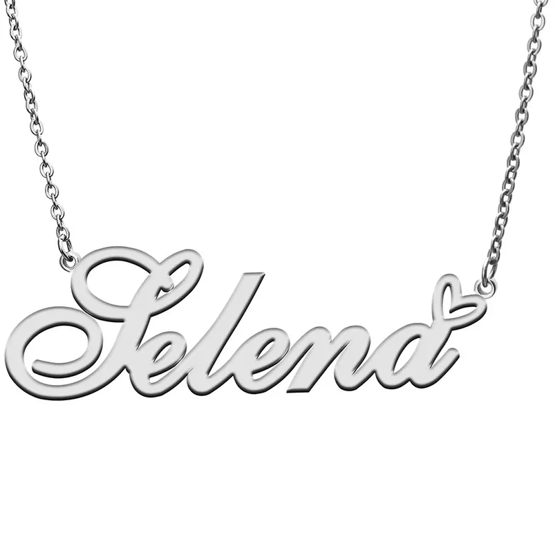 Selena with Love Heart Name Necklace Personalized Stainless Steel Collar for Women Girls Friends Birthday Wedding Gift