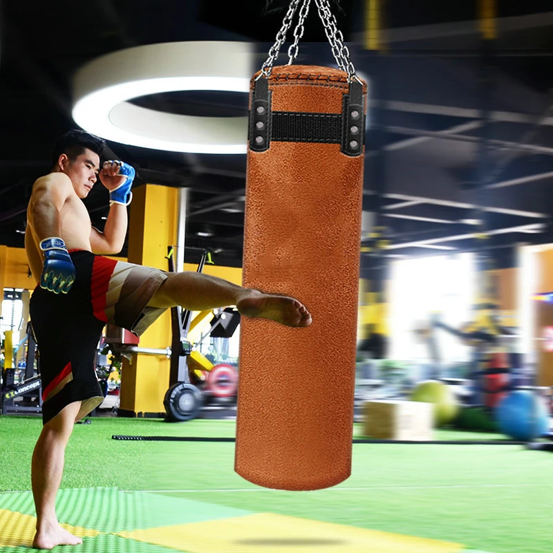 80/100/120cm High Quality Thickened Leather Sandbag Suede Hook Hanging Punching Bag Kicking Muay Thai Train Boxing Sand Bags