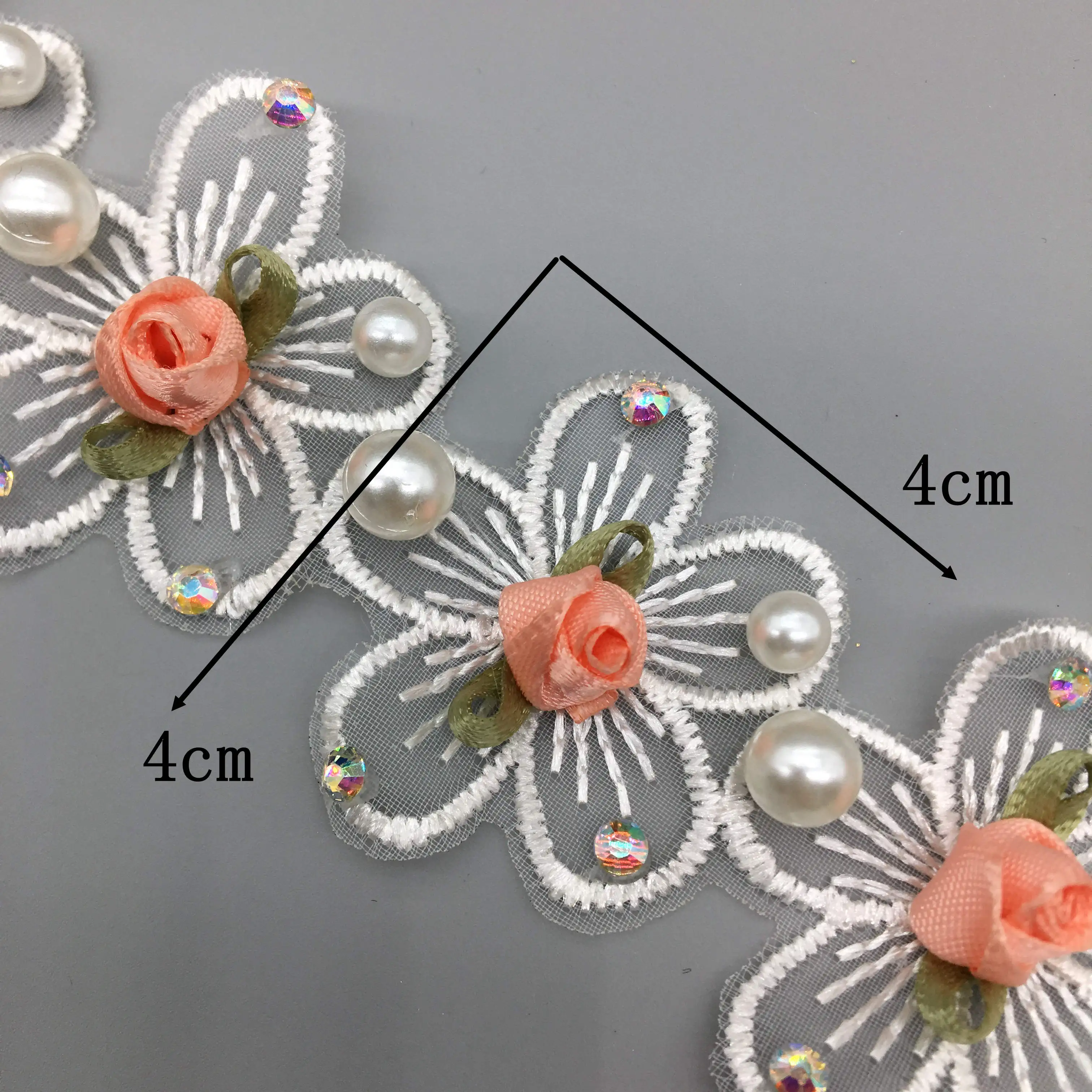 1 yarda de cinta de encaje bordado con flores rosas 3D, tela hecha a mano, adorno de encaje, artesanía de costura para prendas, vestido de boda, decoración DIY de 4cm