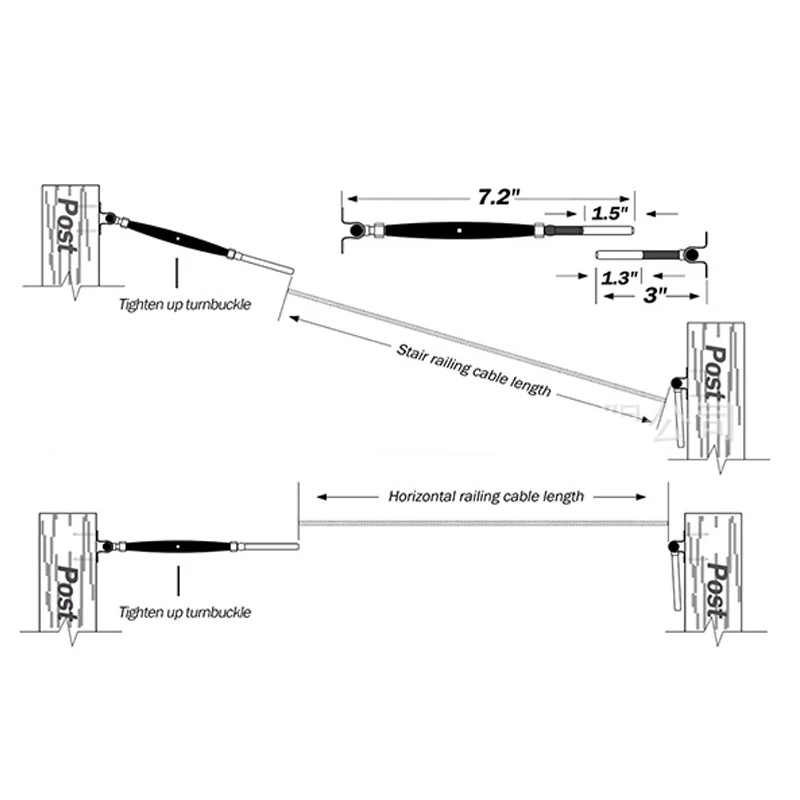 Imagem -04 - Polegada Guardrail Conjunto de Montagem de Corda Ajustável Corrimão Varanda Tensão Turnbuckle Toggles Parafuso Madeira Aço Inoxidável 16