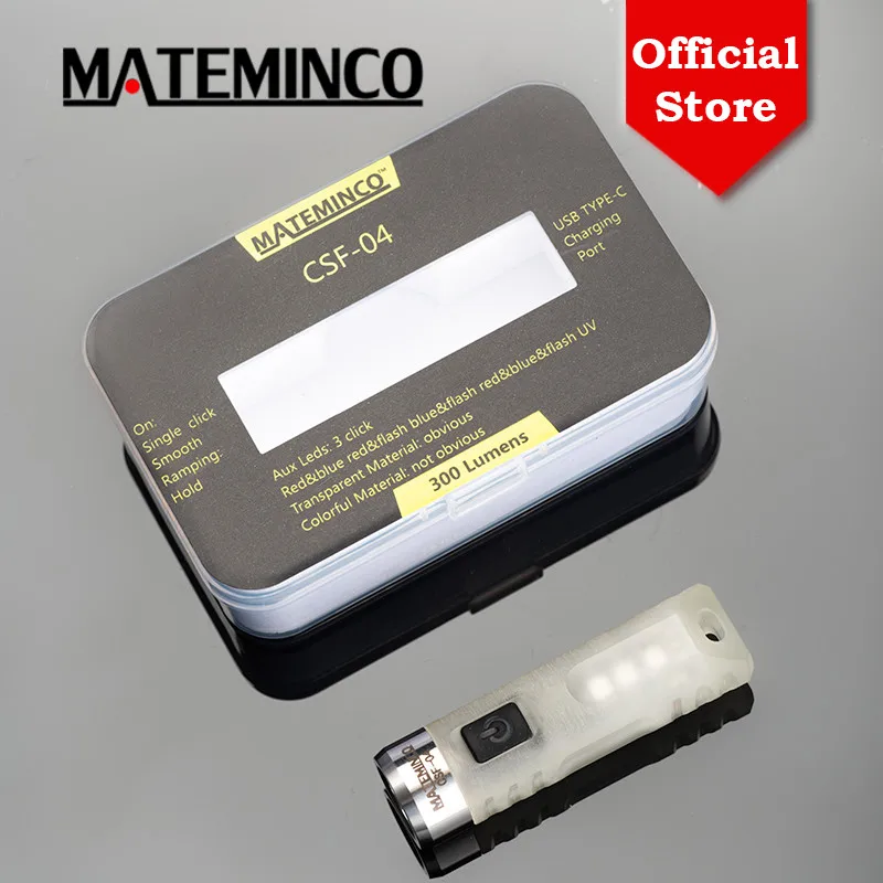 Mateminco-recarregável Mini USB lanterna LED, EDC Keychain, USB, tocha UV, RGB Aux, CSF04, SST20, 300lm