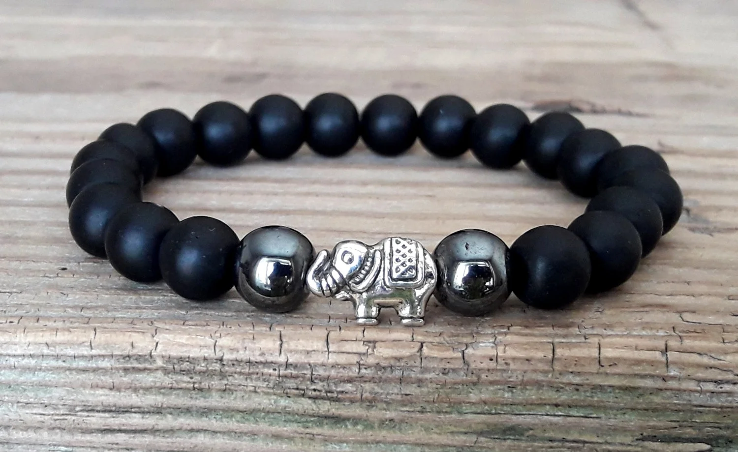 Lucky Elephant BraceletObsidian Bracelet Hematite Bracelet Mens Indian Elephant Bracelet for Men Meditation Healing Bracelet